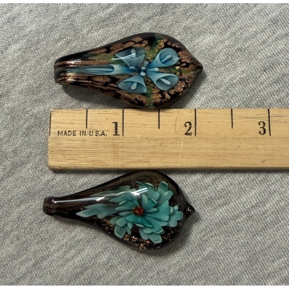 Art Glass PENDANTS (7) Handmade Artisan Flower Butterfly Millefiori Heart Shapes - Picture 6 of 16